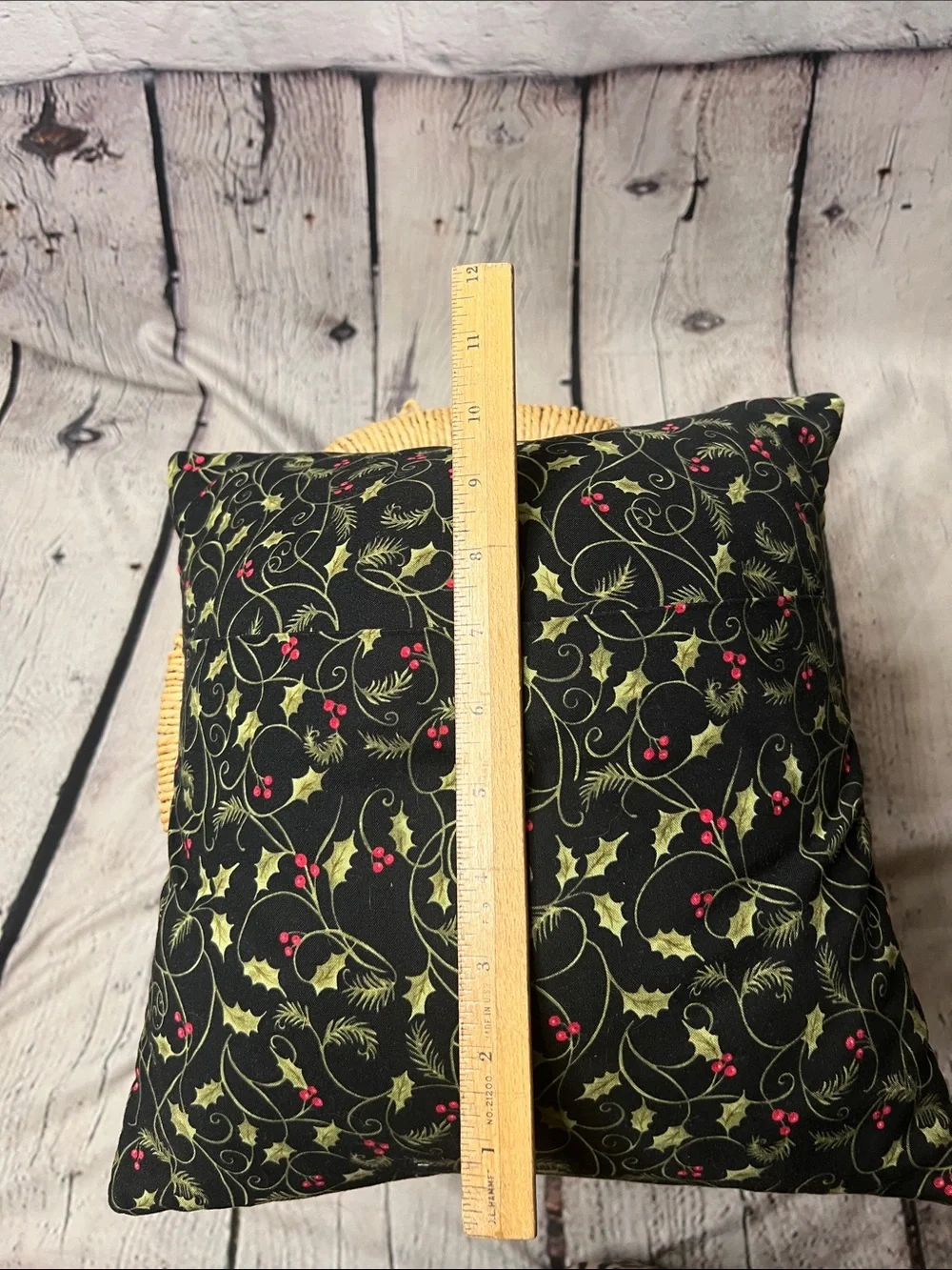 Handmade Quilted Christmas Throw Pillow Holly Berry Patchwork Holiday Decor 10